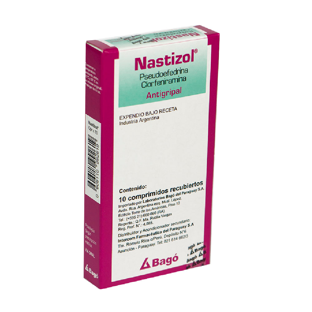 Nastizol Pseudoefedrina Clorfeniramina Caja De 1 Blíster x 10 Comprimidos Recubiertos