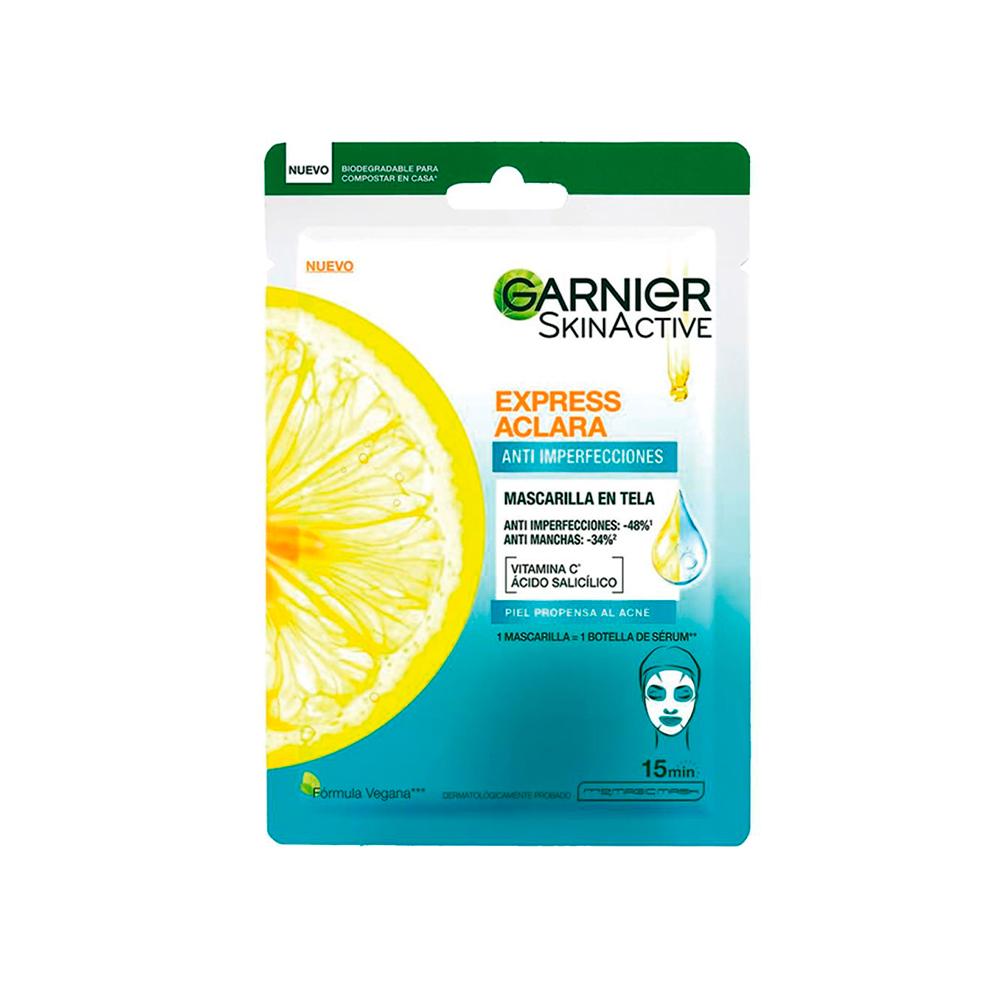 Mascarilla Facial Aclara Anti imperfecciones Garnier Skinactive Express 23gr