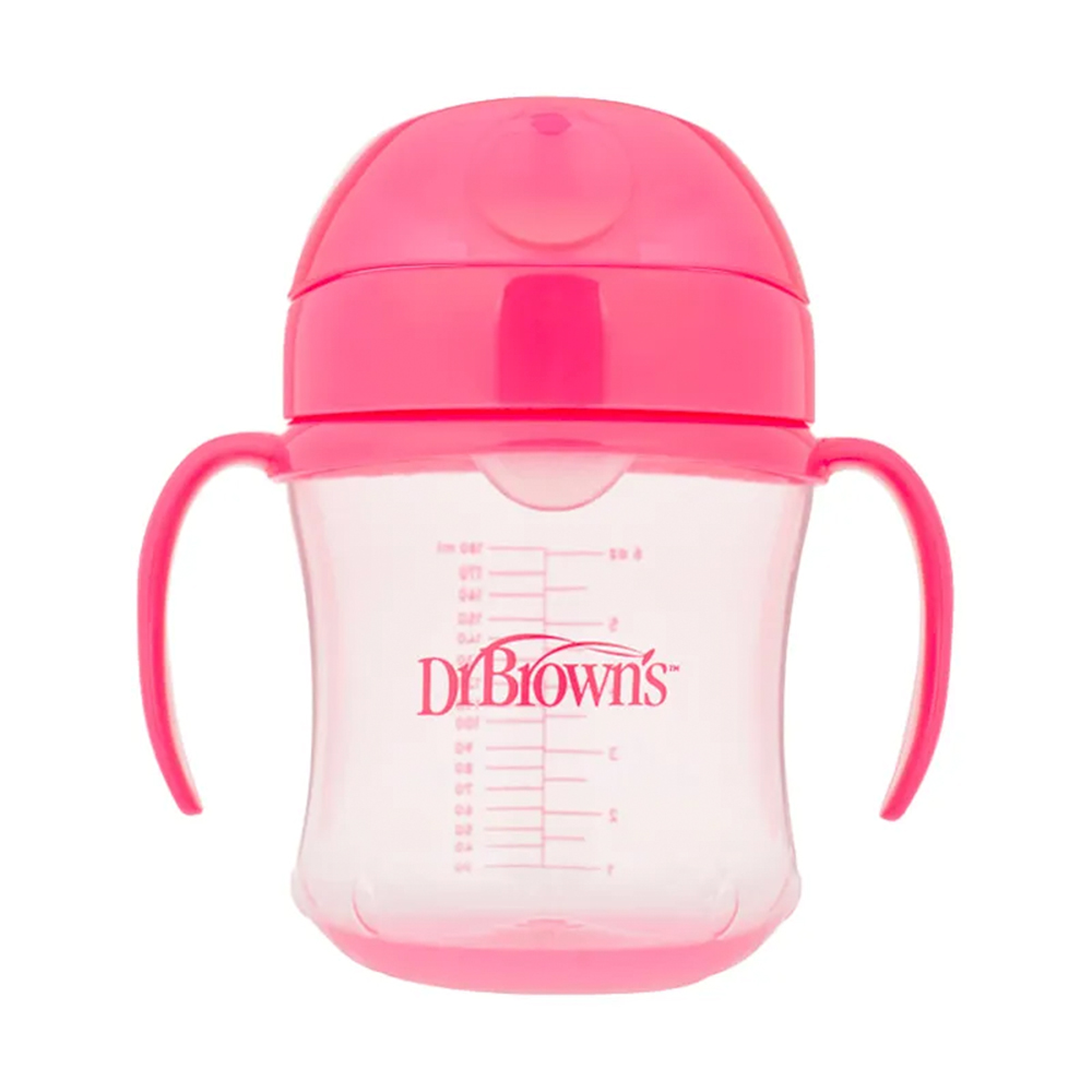 Vaso con Asas Color Rosa Dr Browns de 180 ml