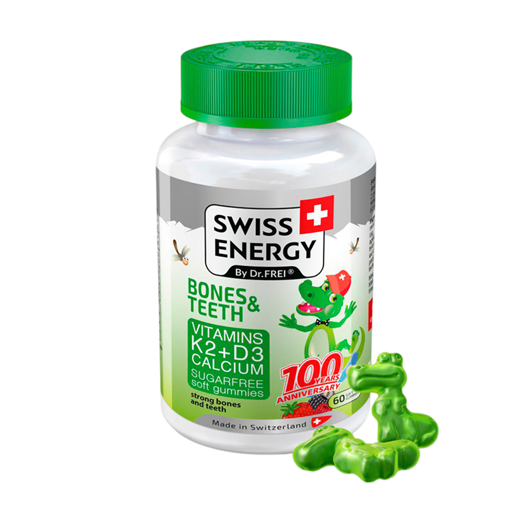 Gomitas de Frutas Multivitaminicas Swiss Energy Bones y Teeth Frasco De 60 gomitas