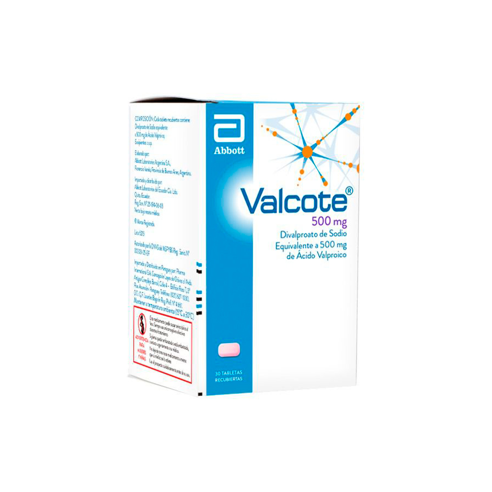 Valcote 500 mg Divalproato de Sodio Caja De 30 Tabletas Recubiertas