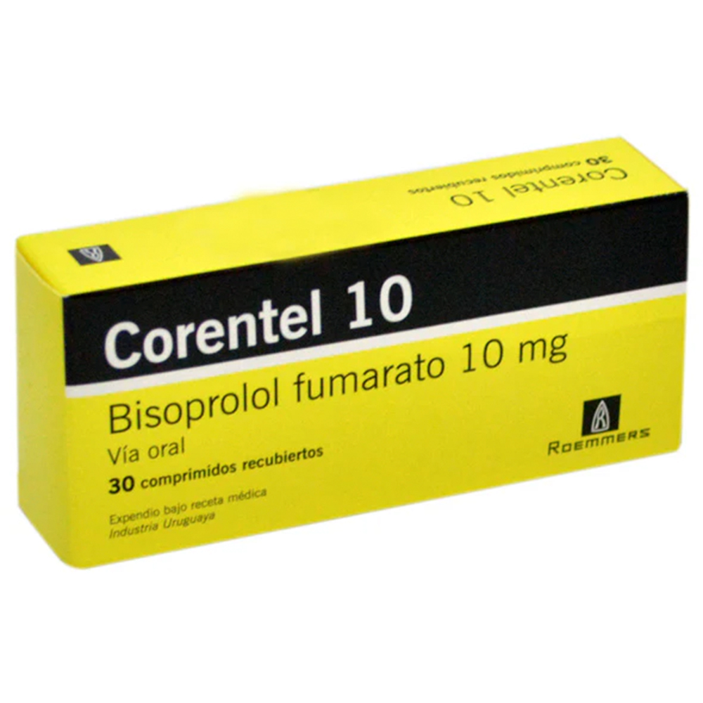 Corentel 10 Bisoprolol Fumarato 10 mg Caja de 30 Comprimidos Recubiertos