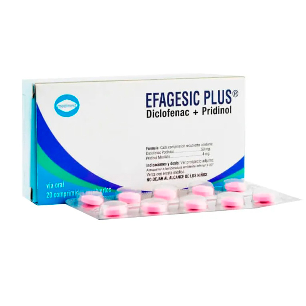 Efagesic Plus Diclofenac + Pridinol Caja De 20 Comprimidos Recubiertos