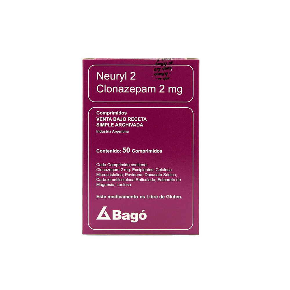 Neuryl 2 Clonazepam 2 mg Caja de 50 Comprimidos
