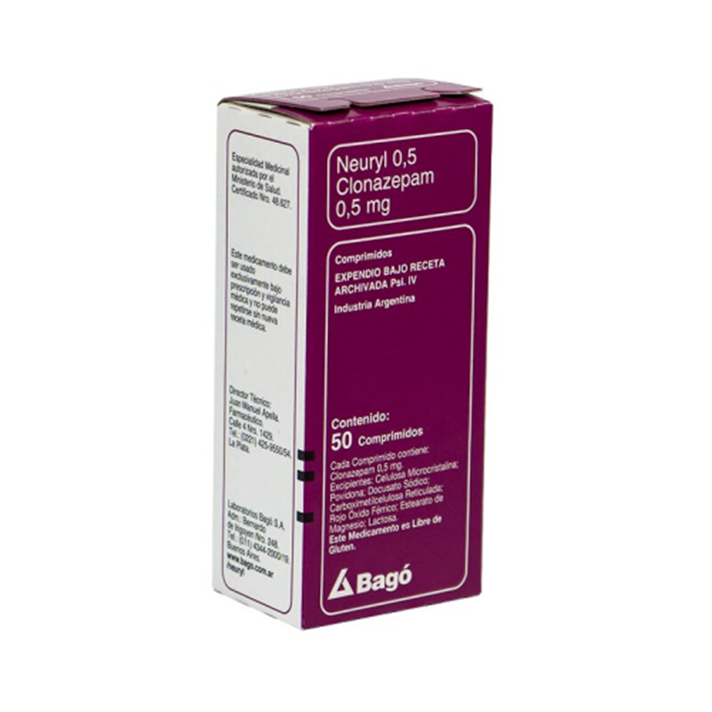 Neuryl 0,5 Clonazepam 0,5 Caja de 50 comprimidos