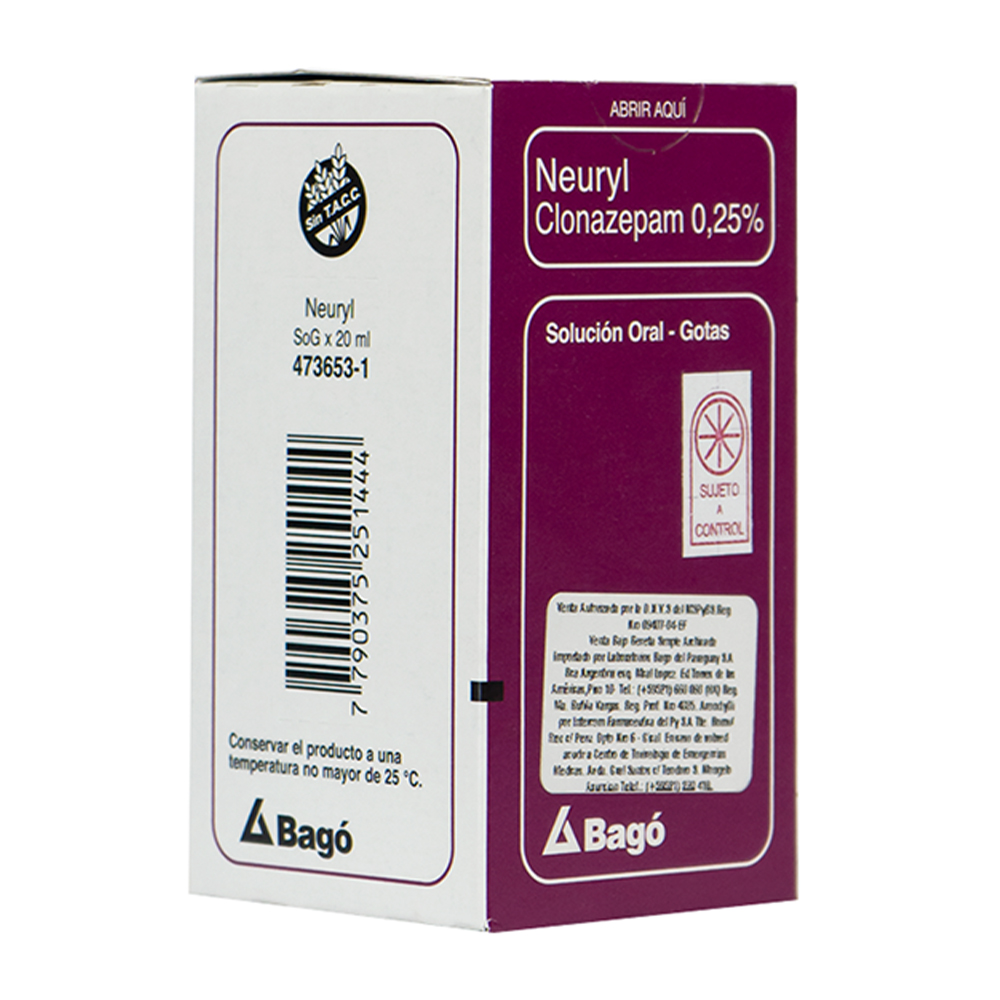 Neuryl Clonazepam 0,25% Solución Oral Gotas de 20 ml
