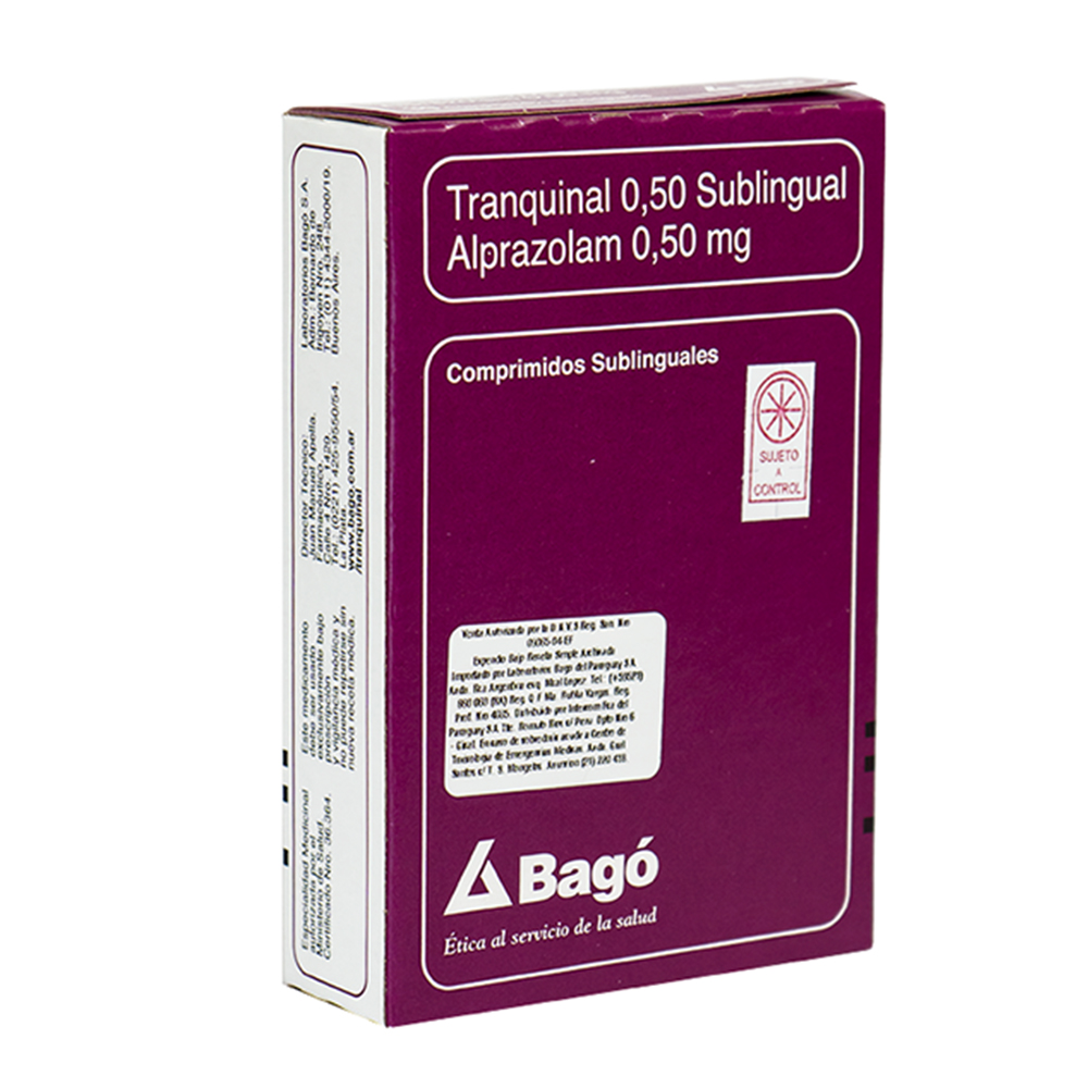 Tranquinal Alprazolam - 0,5 mg Caja de 30 Comprimidos Sublinguales.