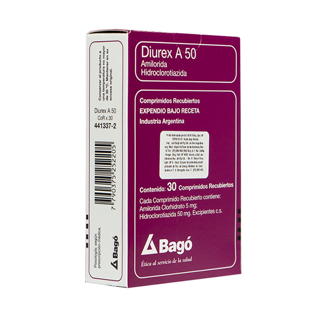 Diurex A Amilorida Hidroclorotiazida Caja de 30 comprimidos recubiertos