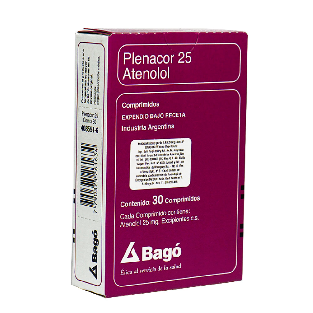 Plenacor Atenolol 25 mg Caja De 2 Blíster x 30 Comprimidos