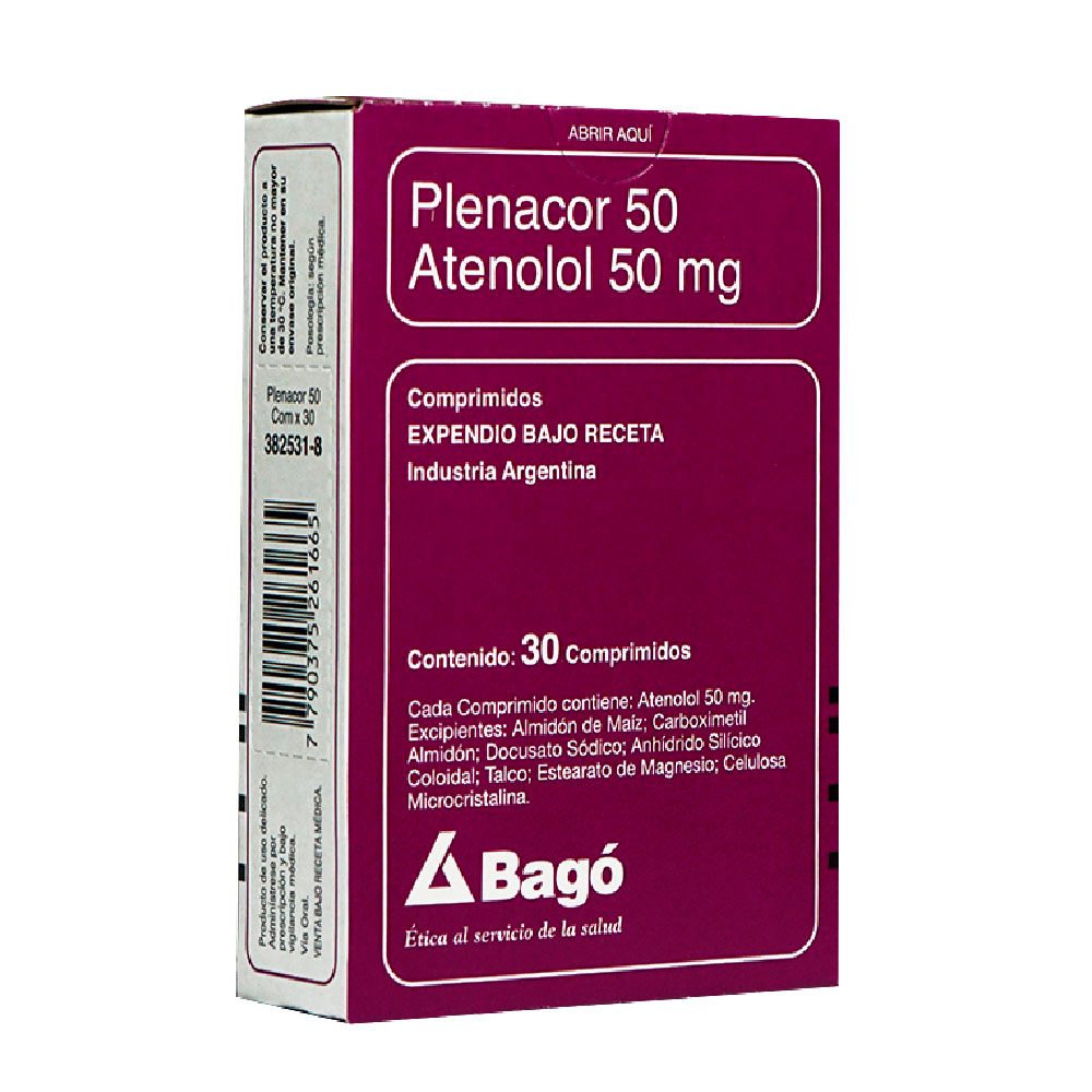 Plenacor Atenolol 50 Mg Caja De 2 Blíster x 30 Comprimidos