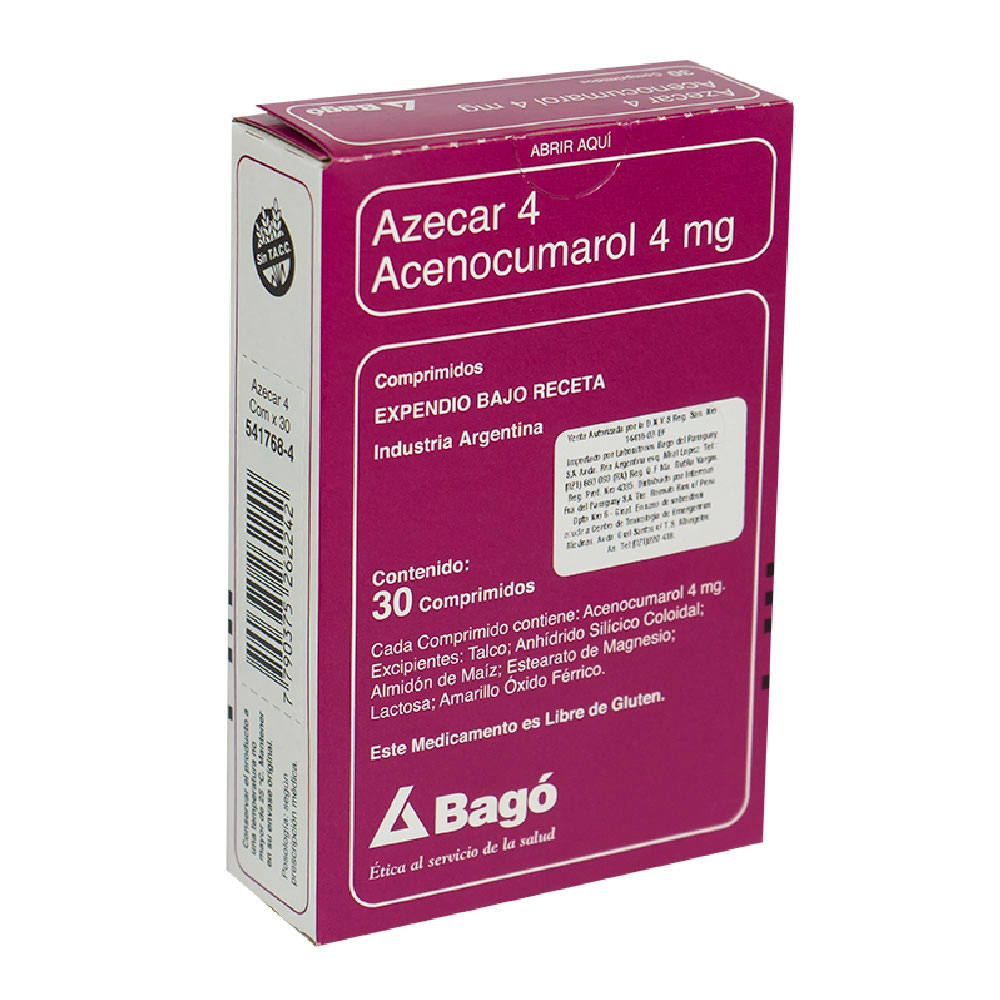 Azecar 4 Acenocumarol 4 Mg Caja De 30 Comprimidos