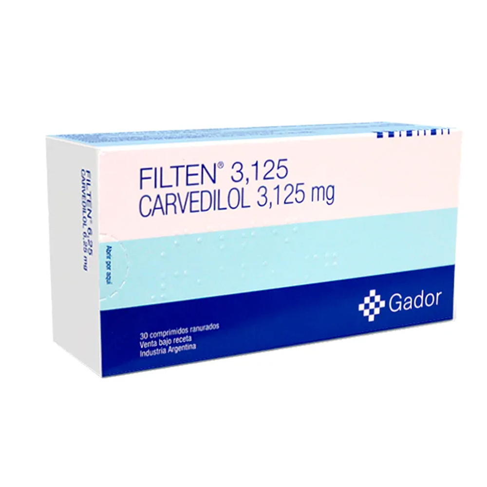 Filten Carvedilol 3,125 mg De 30 comprimidos ranurados