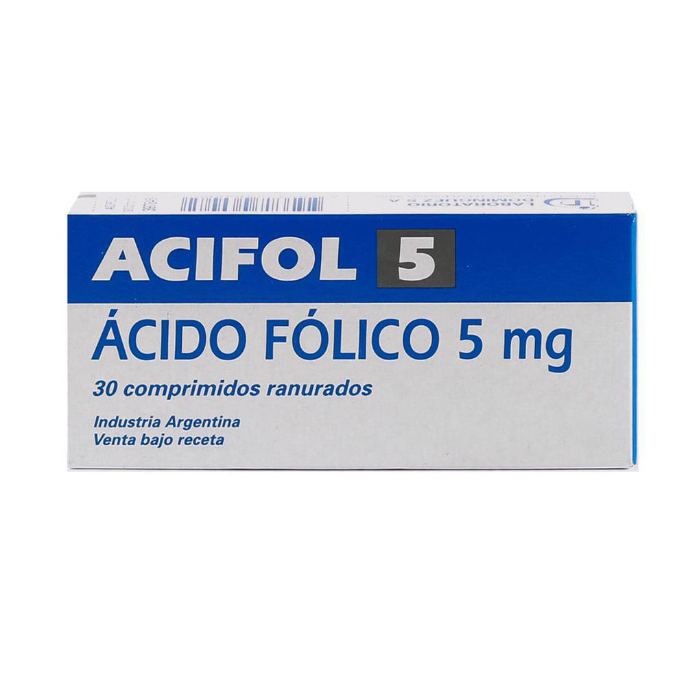 Acifol 5 Ácido Fólico 5 mg Caja de 30 Comprimidos Ranurados