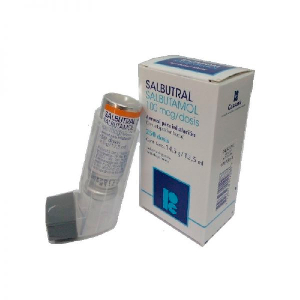 Salbutral Salbutamol 100 mcg Caja con Aerosol de 250 Dosis