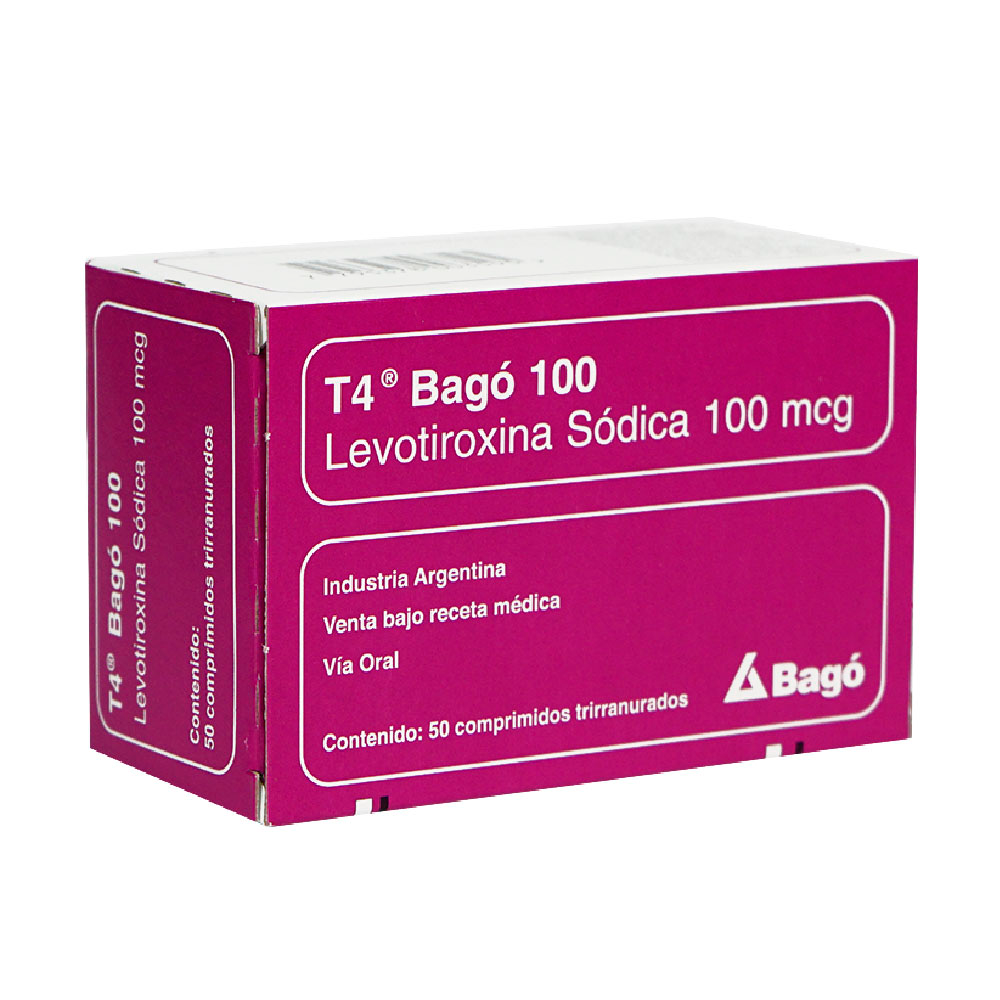 T4 Bagó 100 Levotiroxina Sódica 100 mcg Caja x50 Comprimidos.