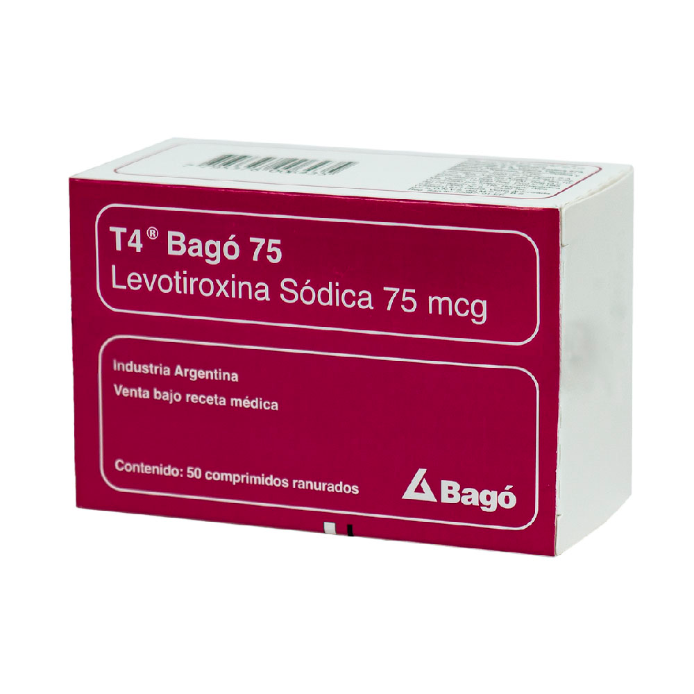 T4 Bago 75 mg Levotiroxina 75 mcg Caja x50 Comprimidos Ranurados