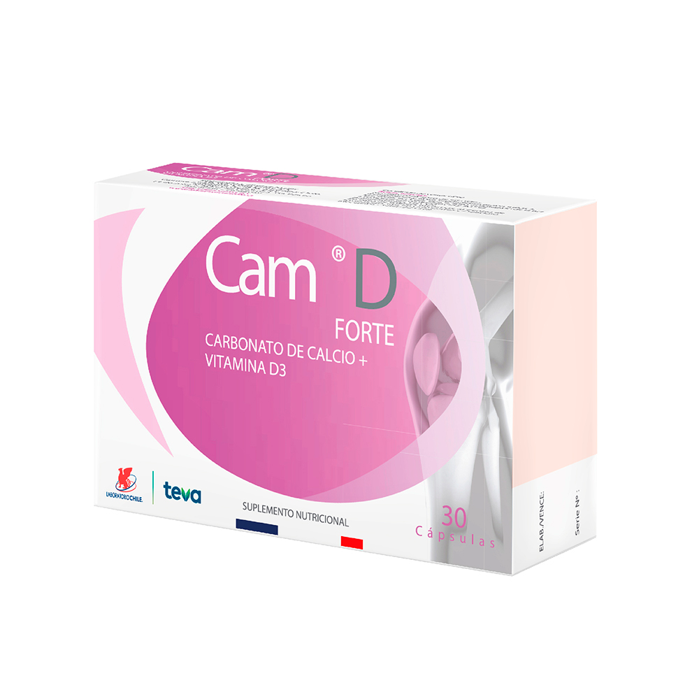 Cam D Forte Carbonato De Calcio Vitamina D3 Caja de 30 cápsulas