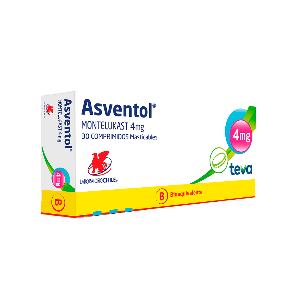 Asventol Montelukast 4 Mg Caja De 3 Blíster x 30 Comprimidos Masticables