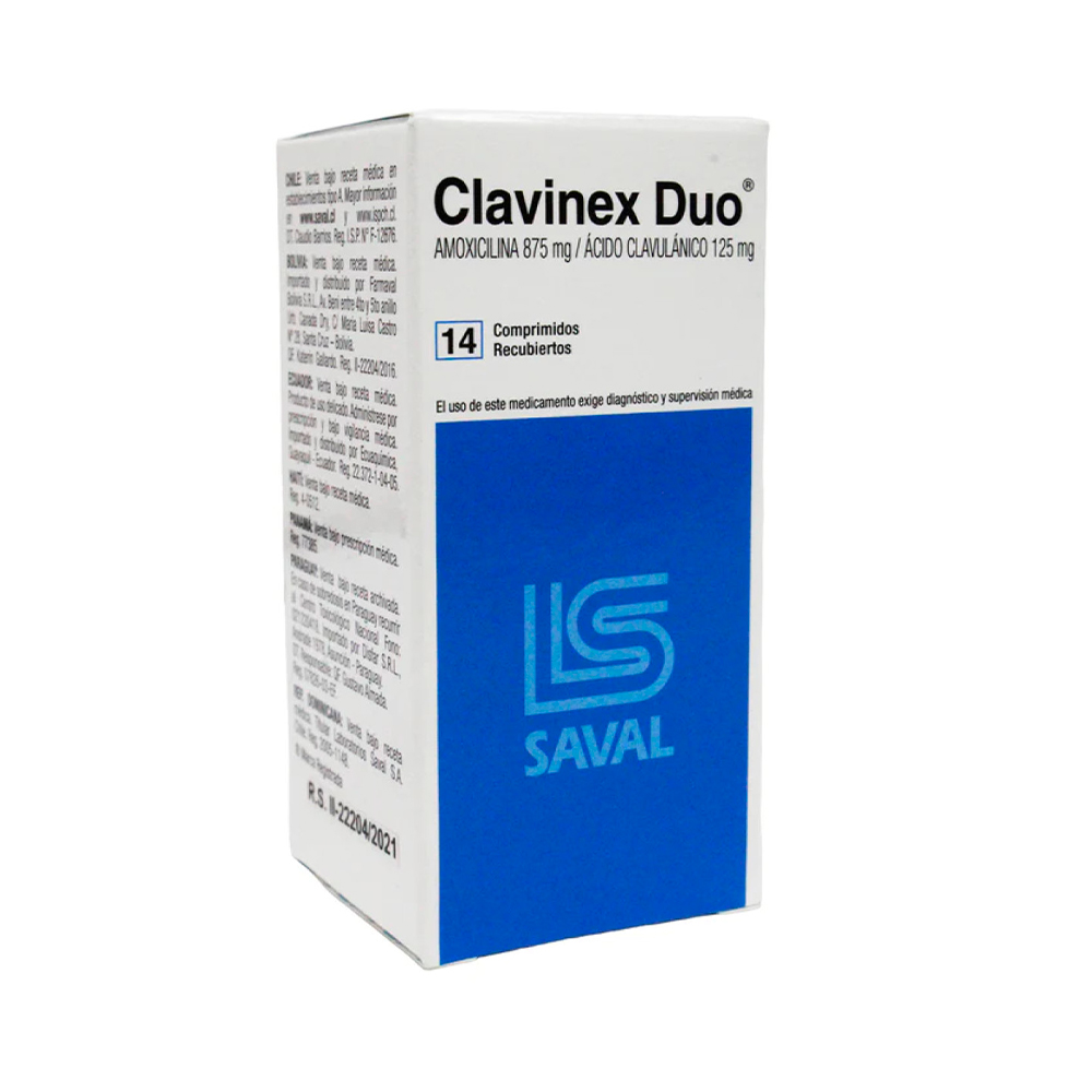 Clavinex Duo Amoxicilina Contenido De 14 Comprimidos Recubiertos.