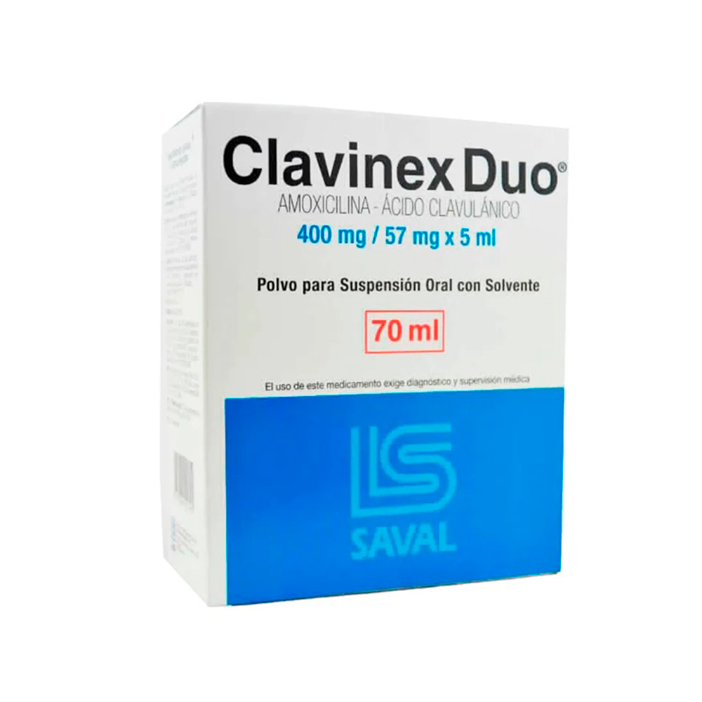 Clavinex Duo Amoxilina Ácido Clavulánico Polvo para Suspensión Oral + solvente 70 ml.
