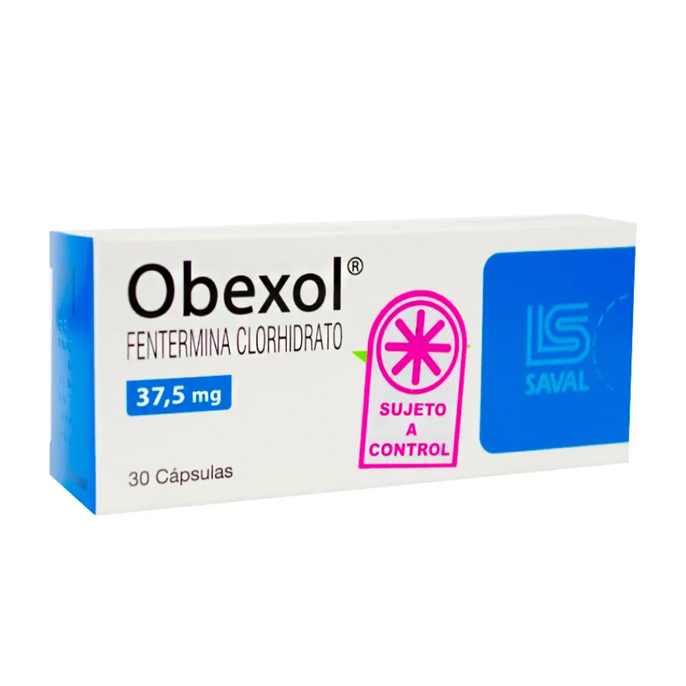 Obexol Fentermina clorhidrato 37,5 mg Caja de 30 cápsulas