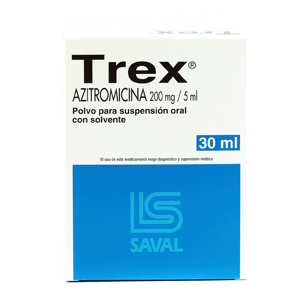 Trex Azitromicina 200 mg/5ml Polvo para Suspensión Oral con Solvente De 30 ml