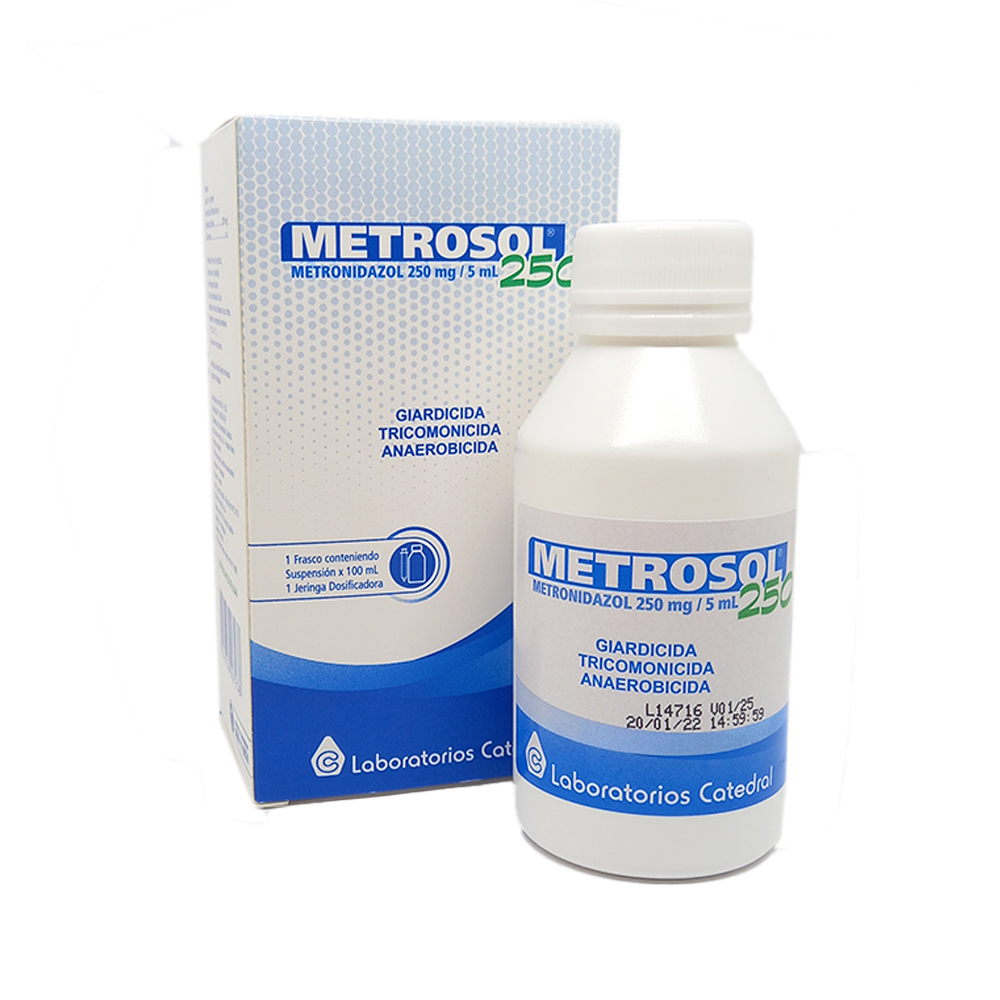 Metrosol 250 Metronidazol 250 mg/5 ml Caja De 1 Frasco 100 mL 1 Jeringa Dosificadora