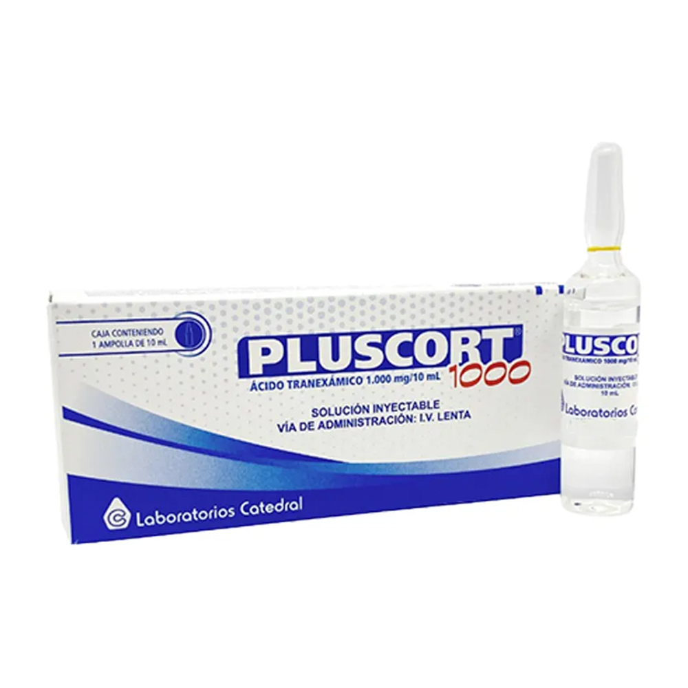 Pluscort Acido Tranexamico 1000 mg/10 mL Solucion inyectable - Caja de 1 ampolla de 10mL