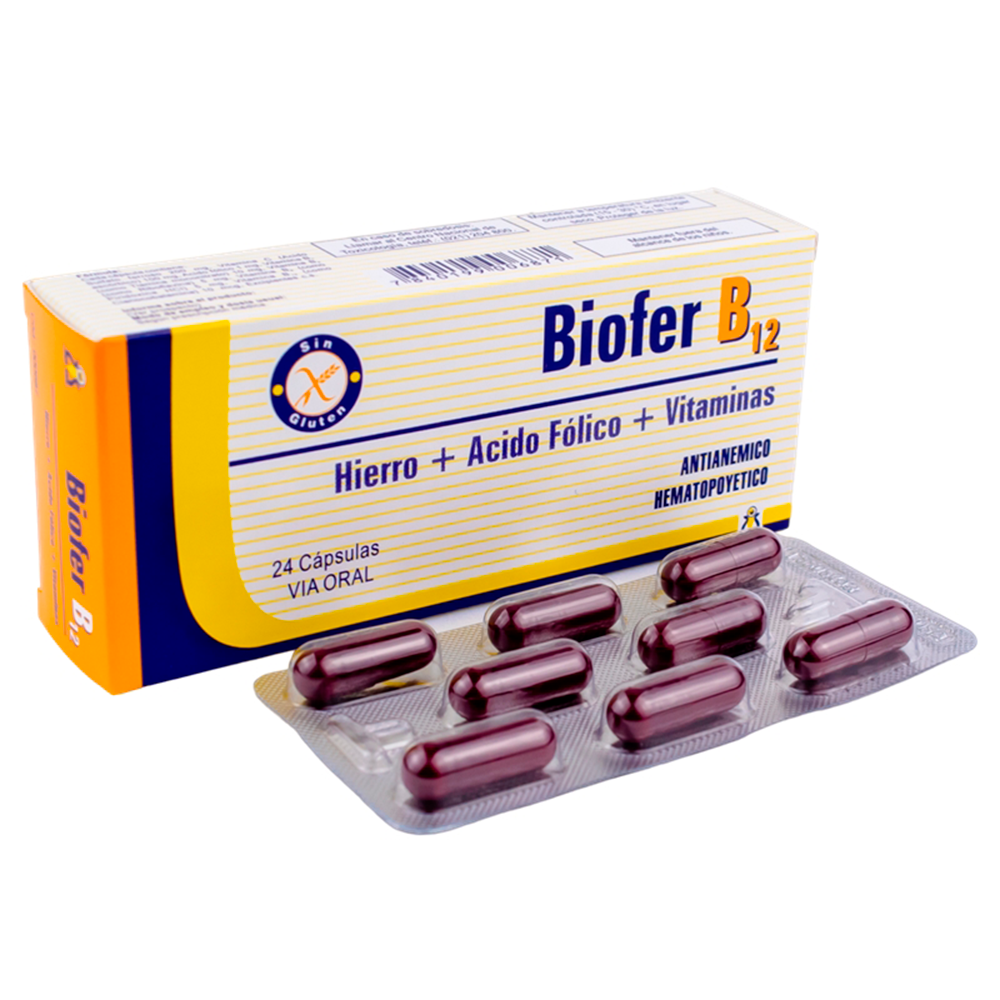 Biofer B12 Hierro Acido Folico Caja De 2 Blíster x 24 Cápsulas