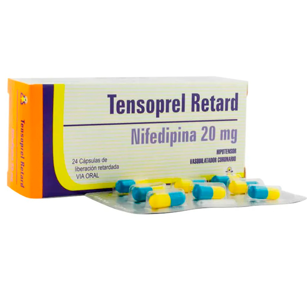 Tensoprel Retard Nifedipina 20 Mg Caja De 3 Blíster x 24 Cápsulas De Liberación Retardada