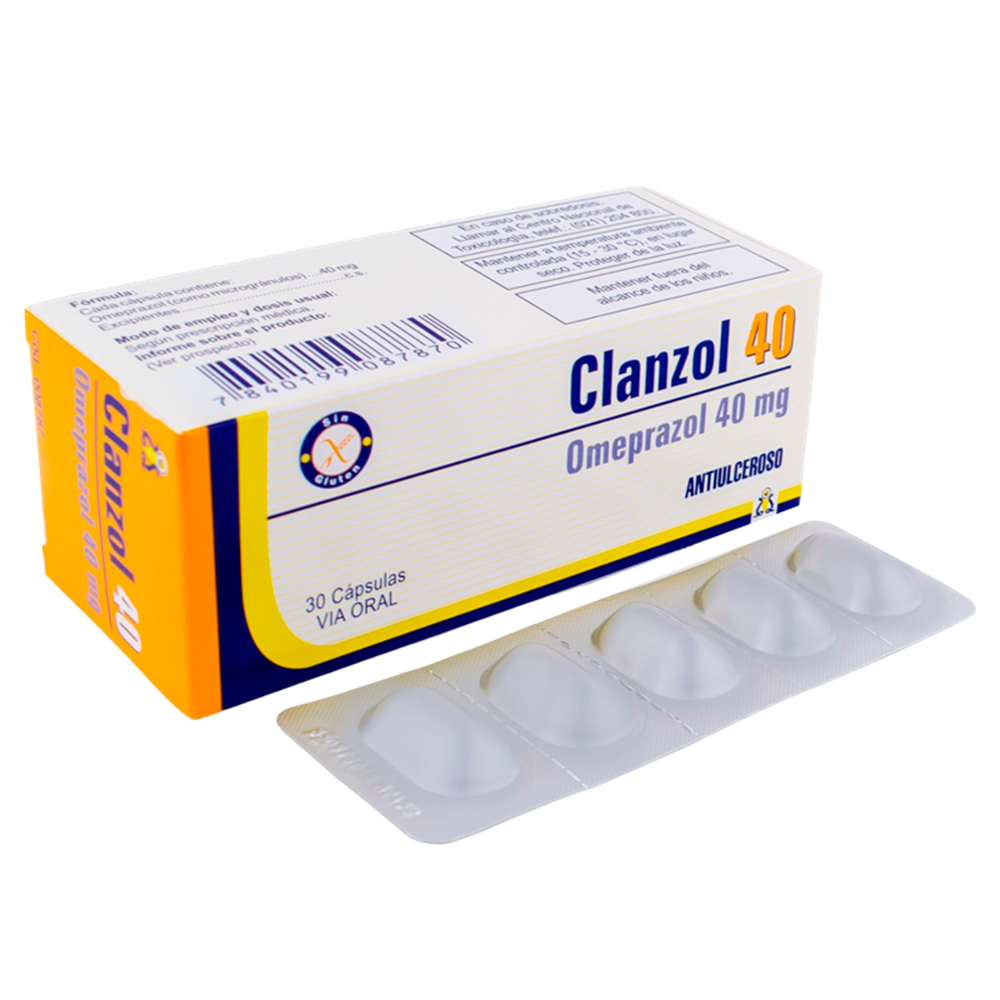 Clanzol 40 Omeprazol 40 mg Caja de 30 Cápsulas