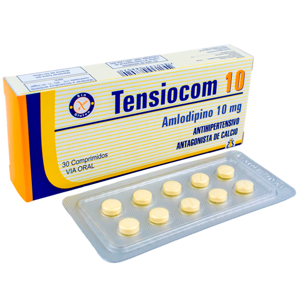 Tensiocom 10 Amlodipino 10mg Caja de 30 Comprimidos