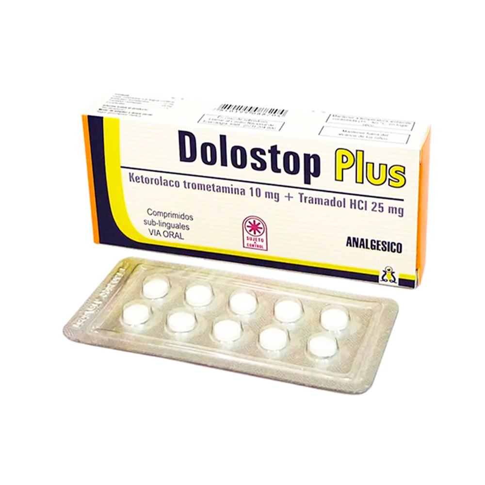 Dolostop Plus Ketorolac Trometamina 10 Mg Tramadol HCI 25 mg Caja De 20 comprimidos Sublinguales