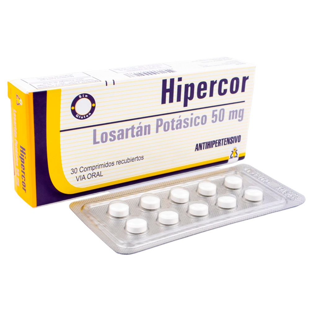 Losartán Potásico 50 Mg Hipercor Caja De 3 Blíster x 30 Comprimidos