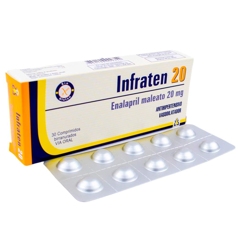 Infraten Enalapril 20 Mg Caja De 3 Blíster x 30 Comprimidos Birranurados