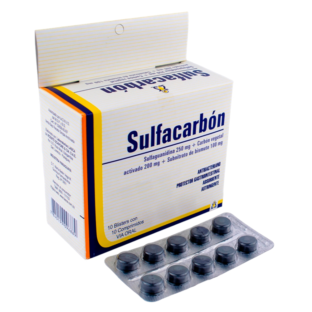 Sulfacarbon Sulfaguanidina 250 mg Caja de 10 Comprimidos