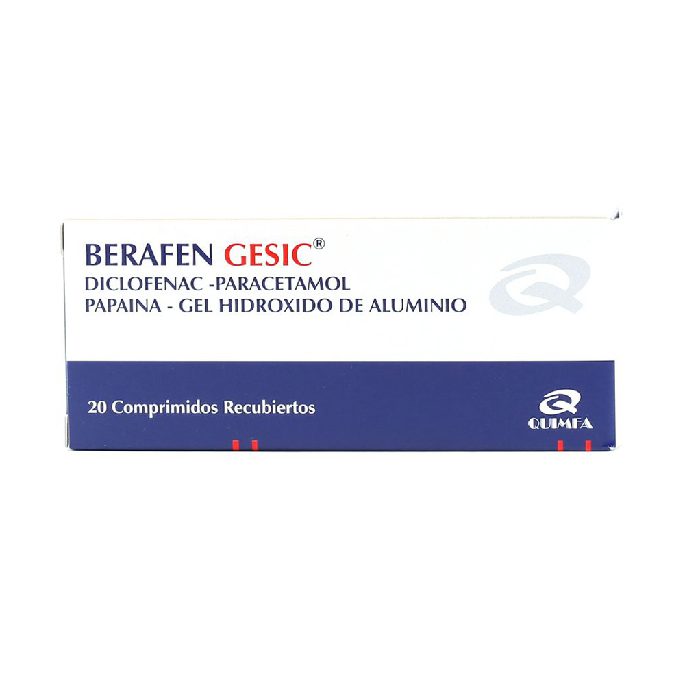 Berafen Gesic Diclofenac Paracetamol Papaína Caja De 20 Comprimidos Recubiertos.