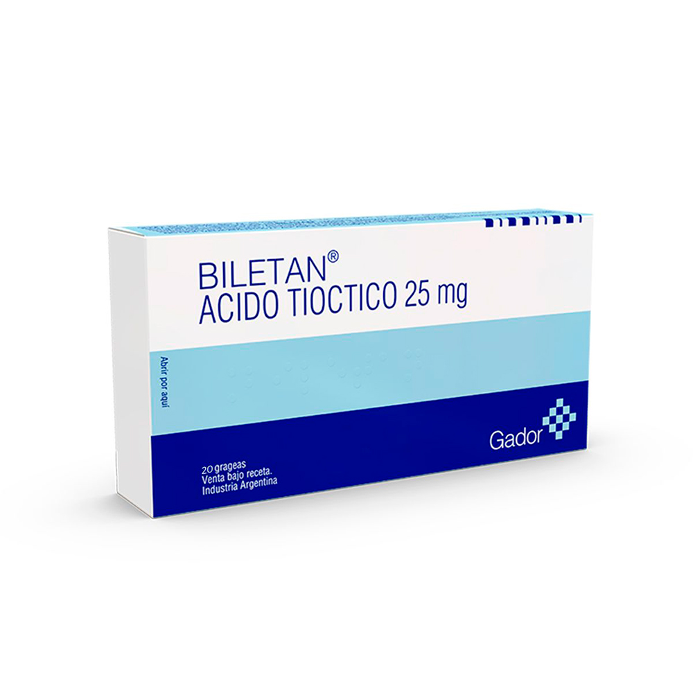 Biletan Ácido Tioctico 25mg De 20 Grageas