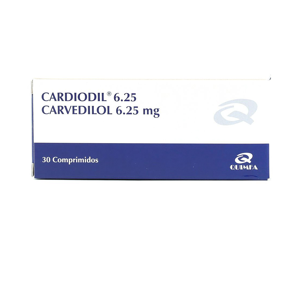Cardiodil Carvedilol 6.25 mg Caja de 30 Comprimidos