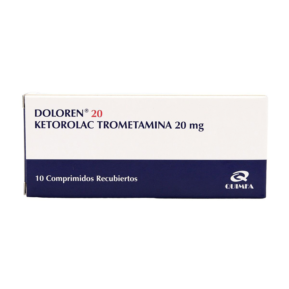 Doloren 20 Ketorolac Trometamina 20 mg Caja de 10 Comprimidos Recubiertos