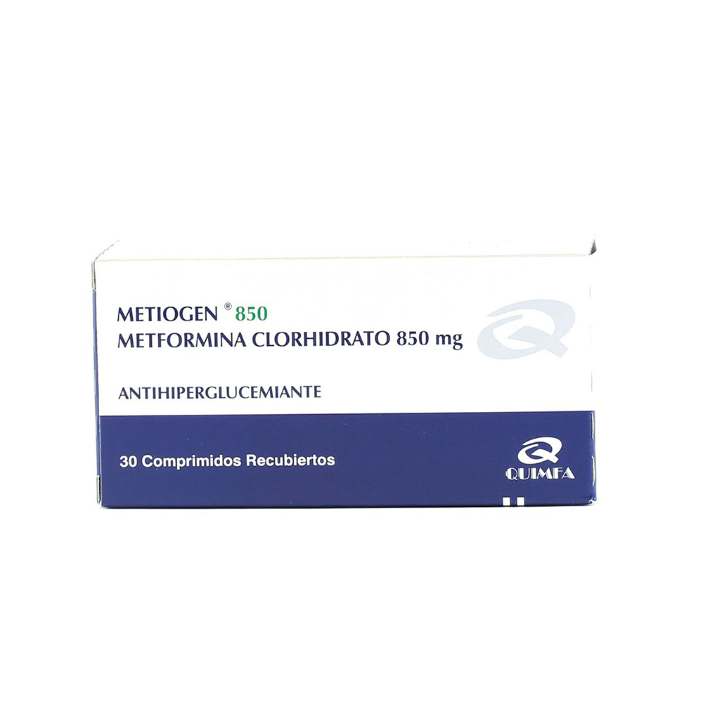 Metiogen Metformina Clorhidrato 850 mg Caja de 30 Comprimidos