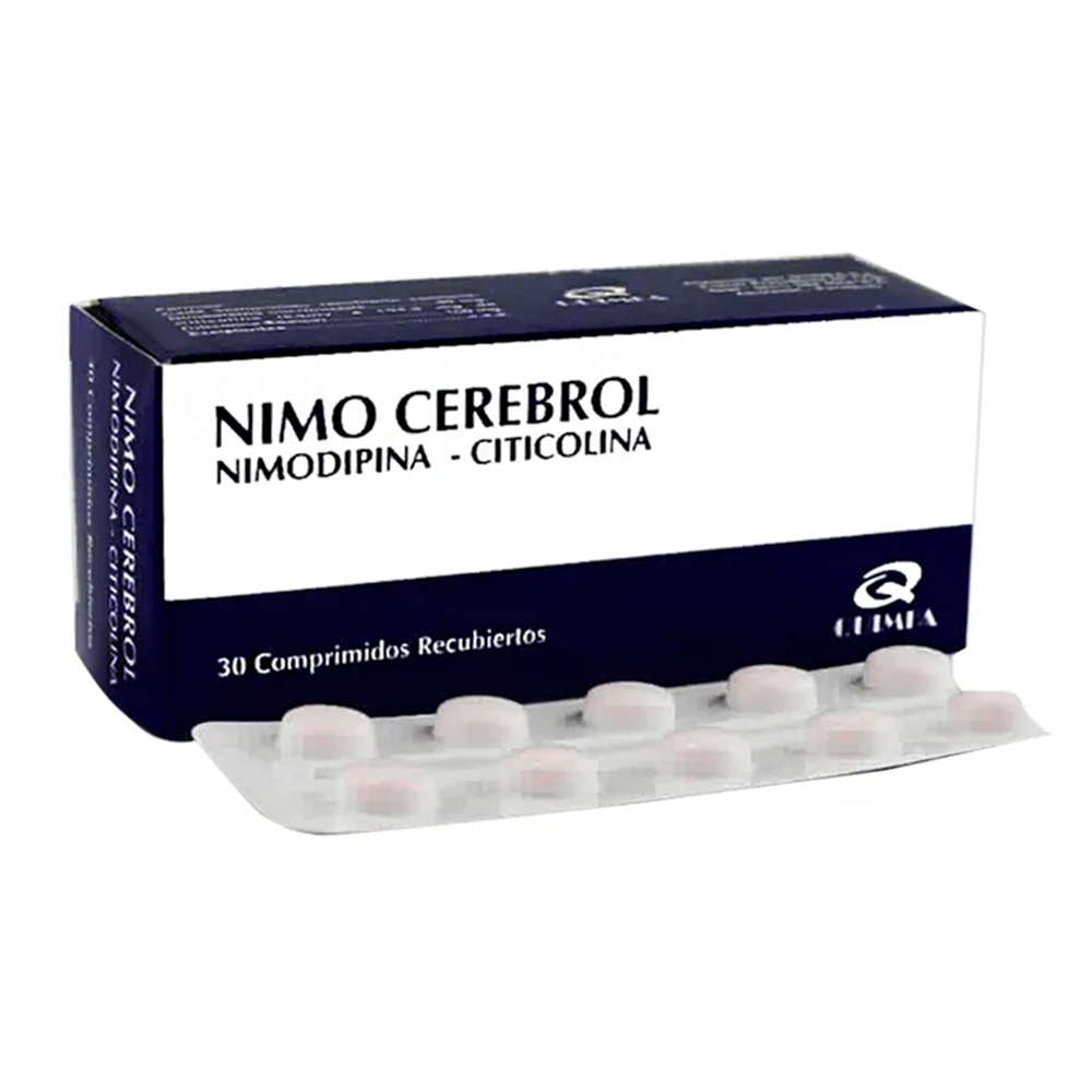 Nimo Cerebrol Nimodipina Citicolina Caja de 30 Comprimidos Recubiertos.