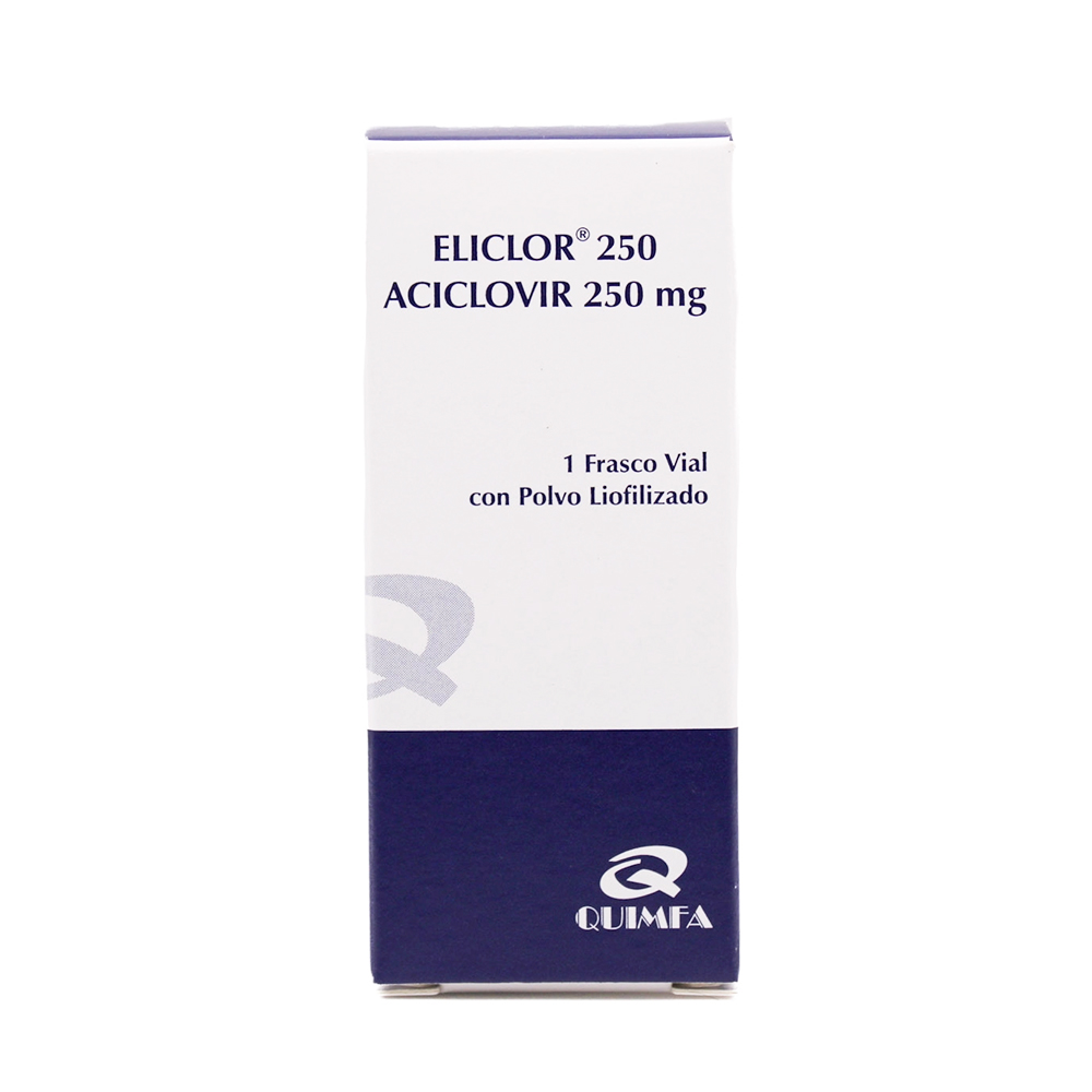 Eliclor 250 Aciclovir 250 mg Caja de 1 Frasco con Polvo Liofilizado
