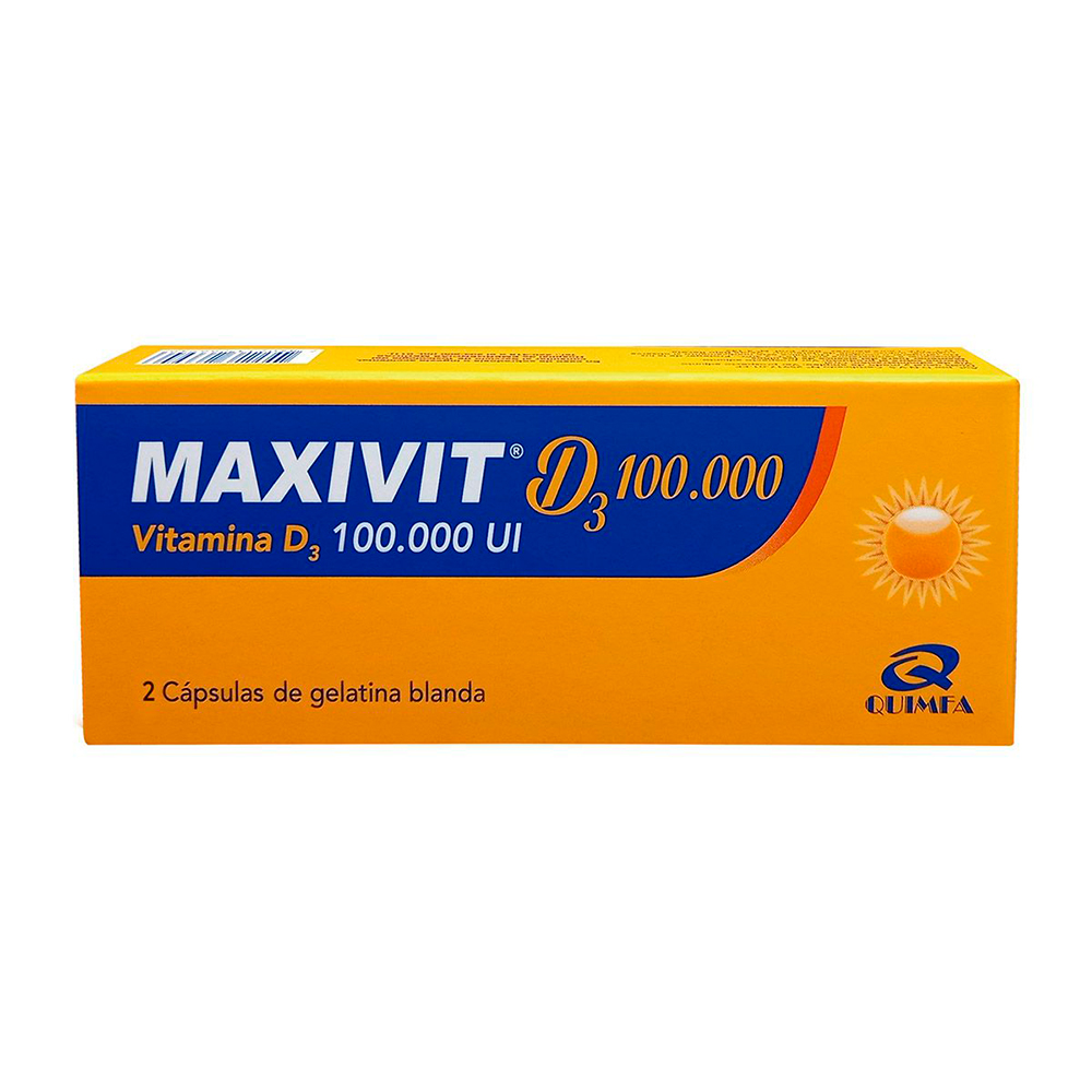 Maxivit D3 100.000 UI Vitamina D3 Caja De 2 Cápsulas de Gelatina Blanda