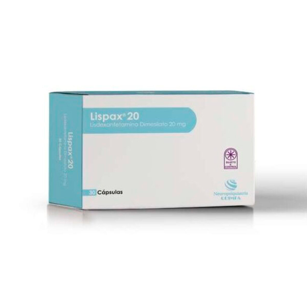 Lispax 20 Lisdexanfetamina Dimesilato 20 mg Caja de 30 Cápsulas