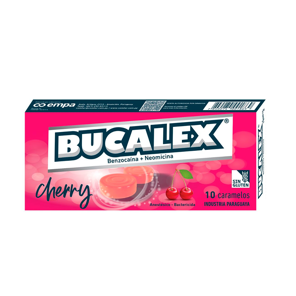 Caramelos Bucalex Cherry Benzocaina Caja de 10 Caramelos