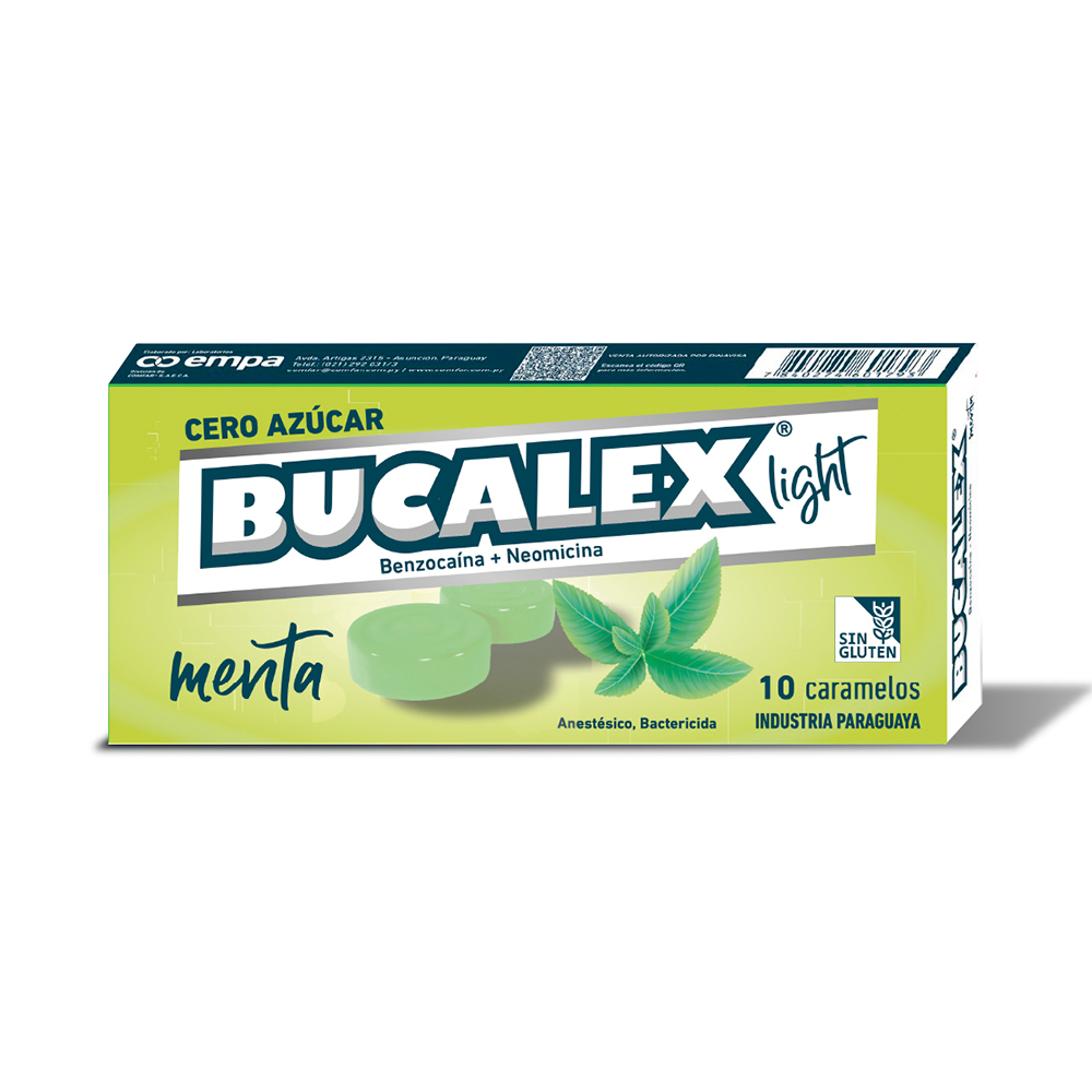 Bucalex Menta Light Benzocaina Caja de 10 Caramelos