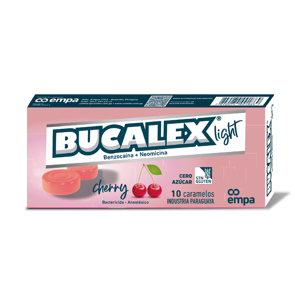 Caramelos Bucalex Light Cherry Benzocaina Caja de 10 Caramelos