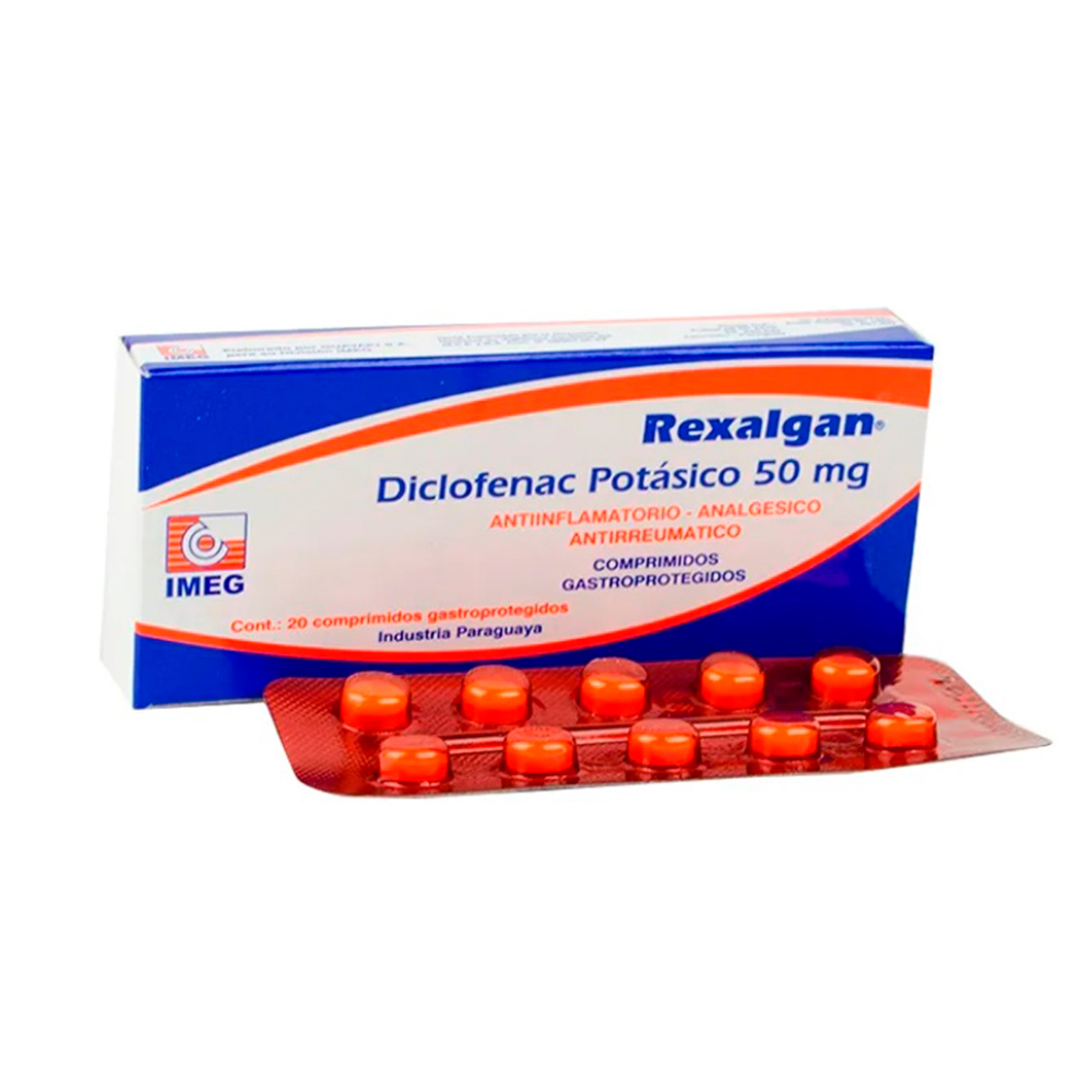 Rexalgan Diclofenac Potásico 50mg Caja de 20 Comprimidos