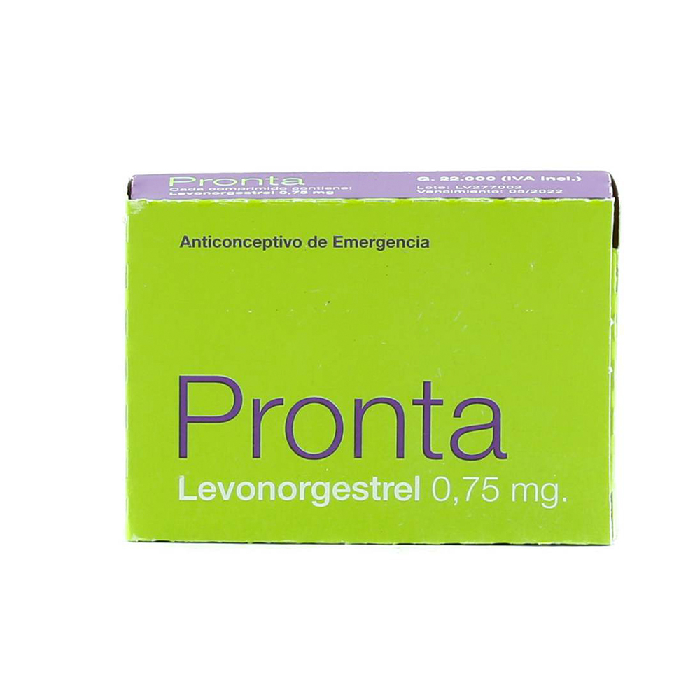 Anticonceptivo de Emergencia Levonorgestrel 0,75 mg Pronta Tableta de 2 Comprimidos
